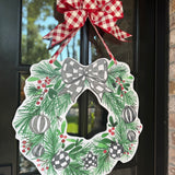 Wreath with Black and White Bow Door Hanger