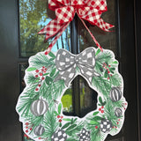 Wreath with Black and White Bow Door Hanger