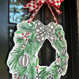 Wreath with Black and White Bow Door Hanger