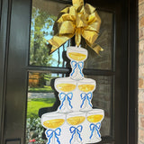 Cheers Champagne Tower with Blue Bows Door Hanger