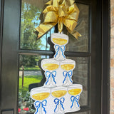 Cheers Champagne Tower with Blue Bows Door Hanger
