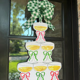 Cheers Champagne Tower with Green and Red Bows Door Hanger