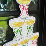 Cheers Champagne Tower with Green and Red Bows Door Hanger