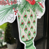 Christmas Holly Block Print Vase with Arrangement Door Hanger