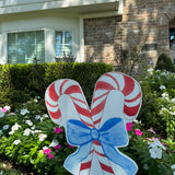 Candy Canes with Blue Bows Yard Stake