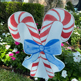 Candy Canes with Blue Bows Yard Stake