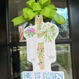 He is Risen Cross with Florals Door Hanger