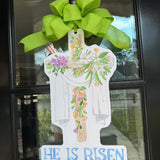 He is Risen Cross with Florals Door Hanger