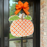 Dawn Orange Block Print Pumpkin Door Hanger