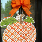 Dawn Orange Block Print Pumpkin Door Hanger