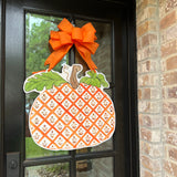 Dawn Orange Block Print Pumpkin Door Hanger