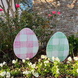 Gingham Easter Egg Yard Stake Pair - Green and Pink