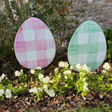 Gingham Easter Egg Yard Stake Pair - Green and Pink