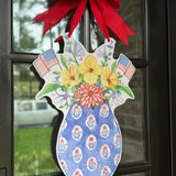 Glory Blue Block Print Patriotic Vase Door Hanger