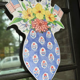 Glory Blue Block Print Patriotic Vase Door Hanger