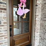 Pink Stork with Pattern Door Hanger