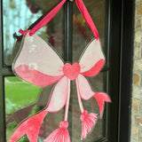 Pink Bow Heart with Tassels Door Hanger - Acrylic