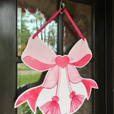 Pink Bow Heart with Tassels Door Hanger - Non-Acrylic