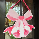 Pink Bow Heart with Tassels Door Hanger - Acrylic