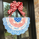 God Bless America Patriotic Bunting Door Hanger