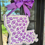 Louisiana and Footballs Door Hanger