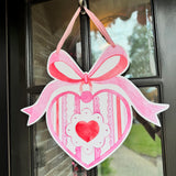 Pink Bow with Heart Charm Door Hanger