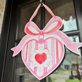 Pink Bow with Heart Charm Door Hanger