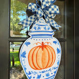 Morgan Fall Ginger Jar with Orange Pumpkin Door Hanger