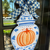 Morgan Fall Ginger Jar with Orange Pumpkin Door Hanger