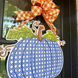 Blue Rattan Pumpkin Door Hanger