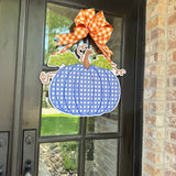 Blue Rattan Pumpkin Door Hanger
