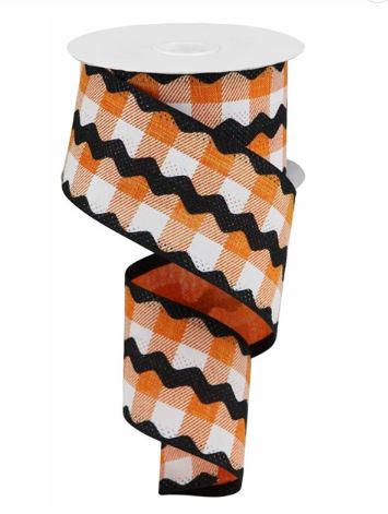 Orange and White Gingham with Black Ric Rac.JPG