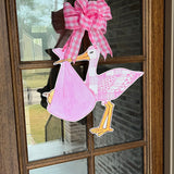 Pink Stork with Pattern Door Hanger